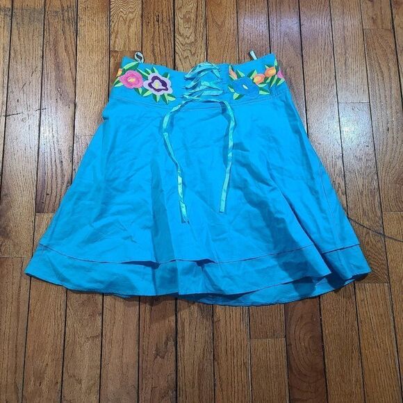 Sweetees Blue Floral Embroidered Lace Up Skirt - Picture 1 of 3